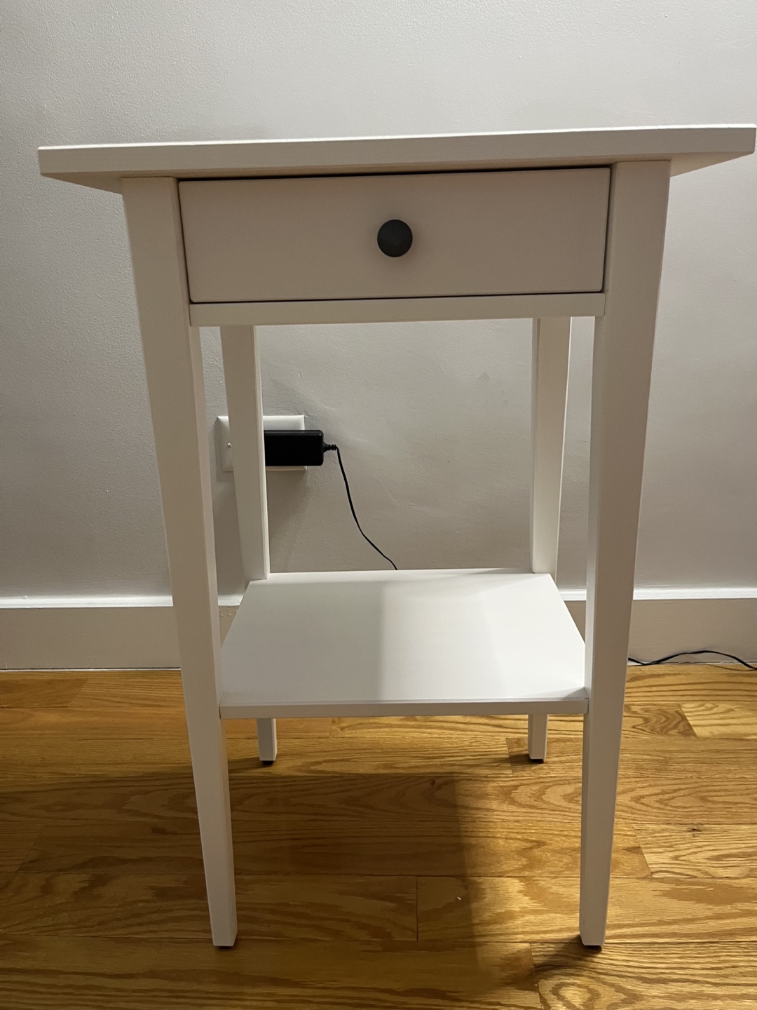 White HEMNES Nightstand with Drawer and Shelf