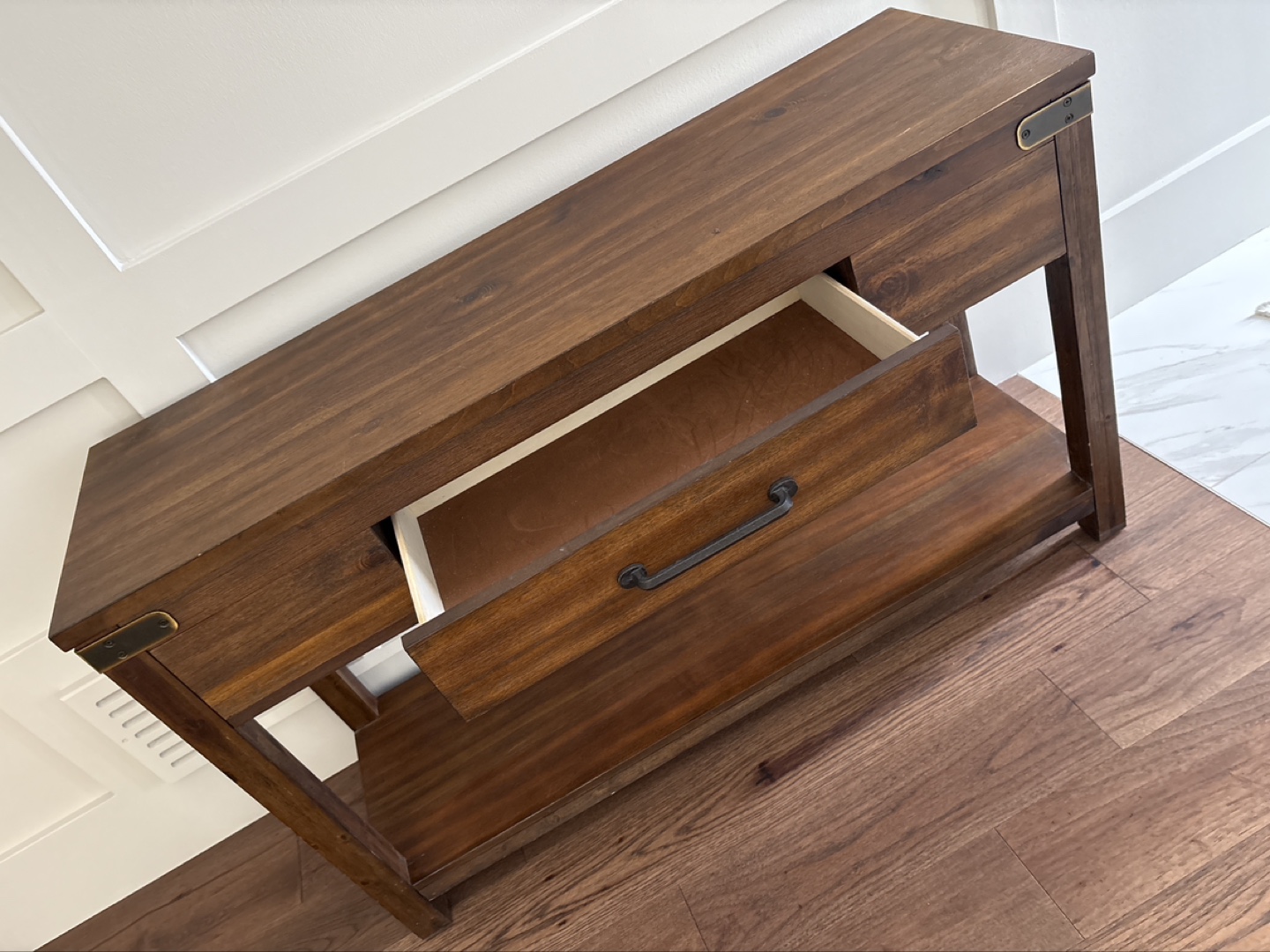 Dark Brown Wooden Console Table with Drawer and Shelf - photo 2