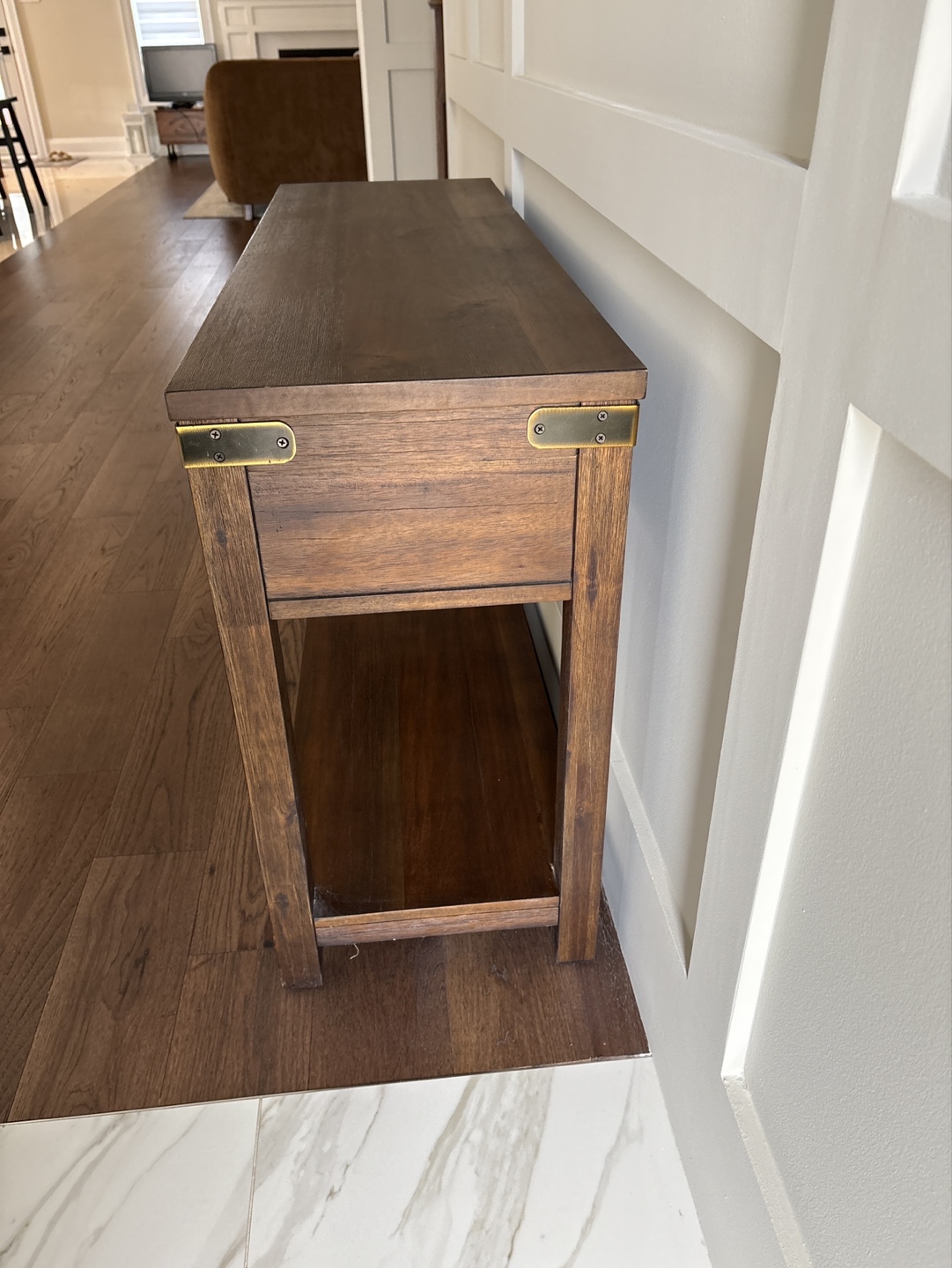 Dark Brown Wooden Console Table with Drawer and Shelf - photo 3
