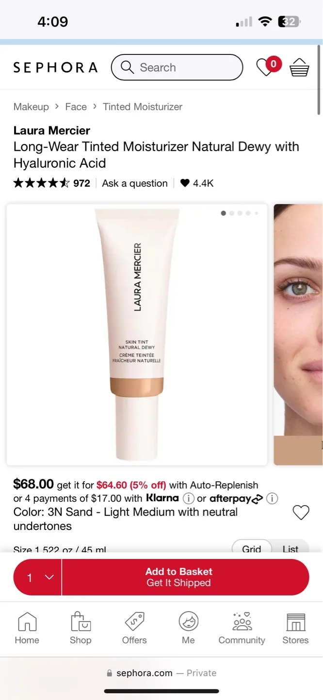 Laura Mercier Skin Tint Natural Dewy 3N Sand image indicator(3)