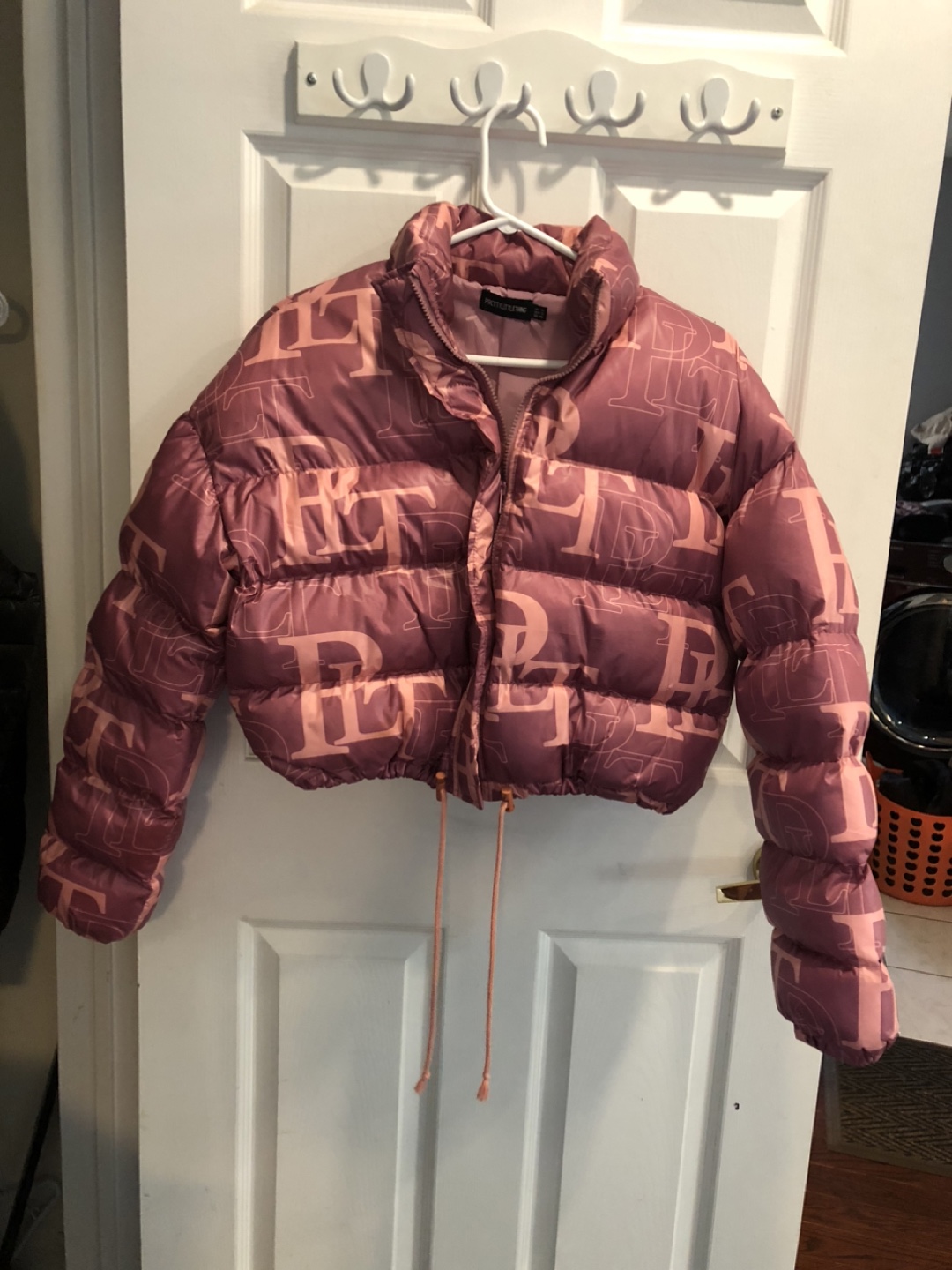 PrettyLittleThing Pink Monogram Puffer Jacket - Size 8 - photo 3