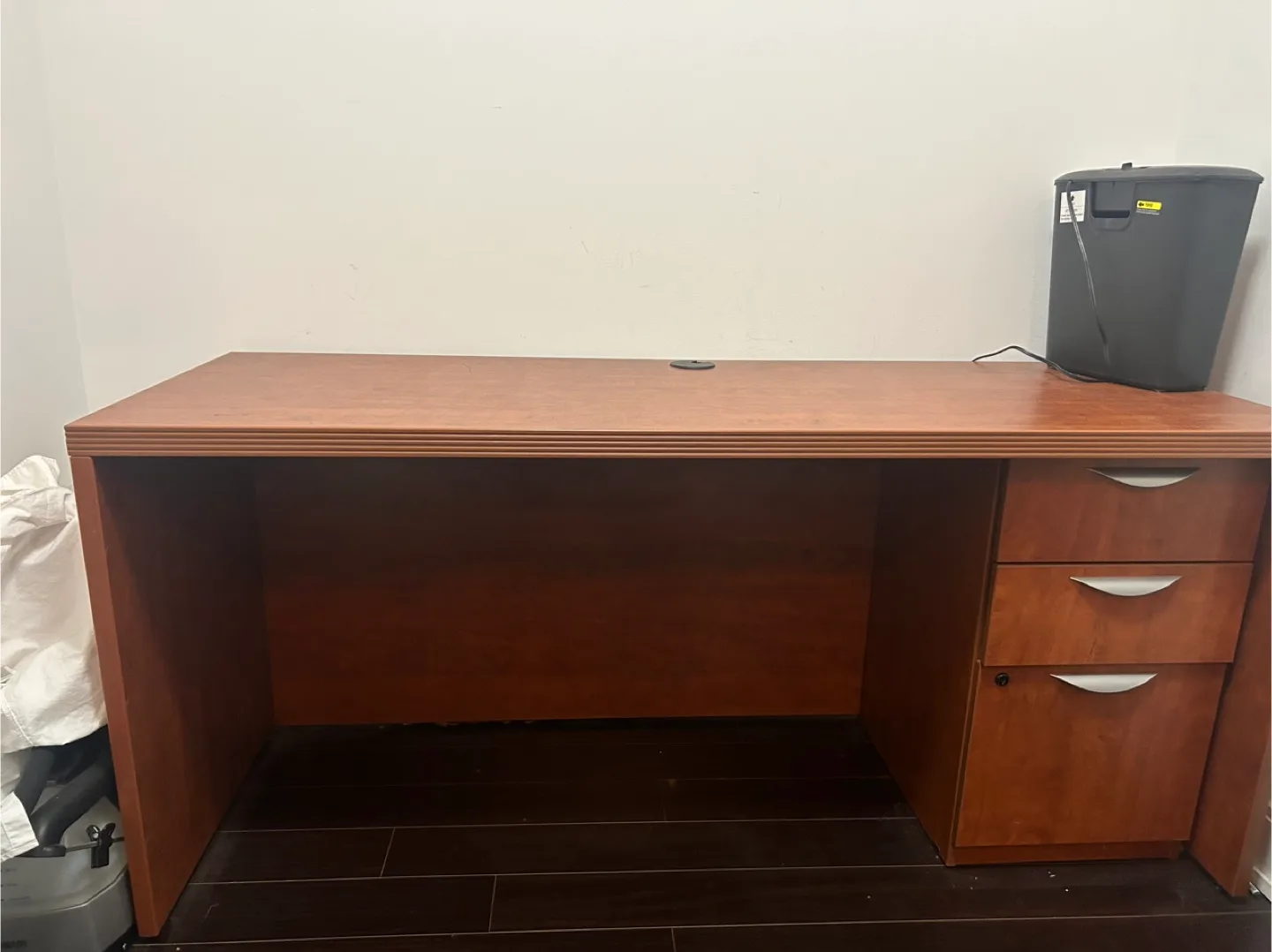 Brown Wooden Office Desk with Filing Cabinet thumbnail