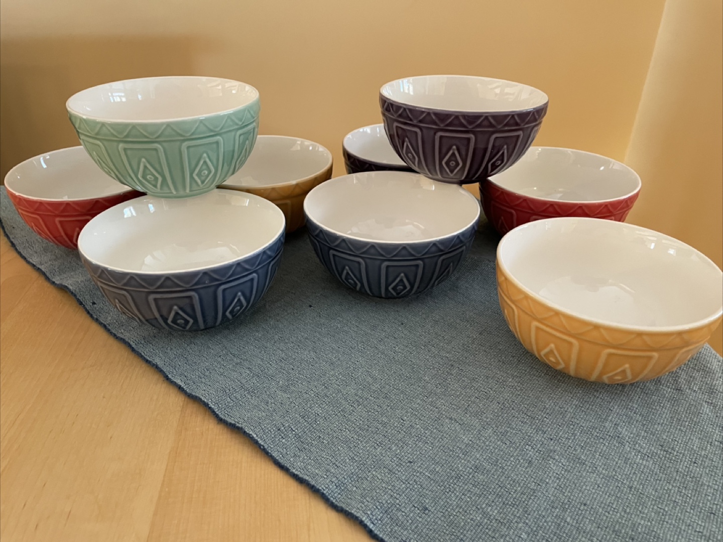 Set of nine ceramic bowls for entertaining