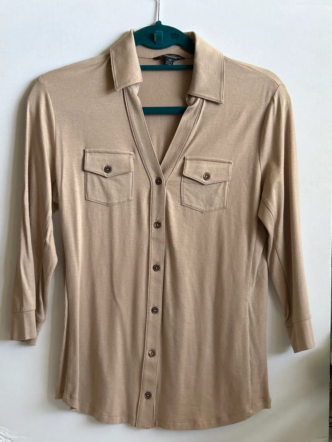 Brooks Brothers Women's Beige 3/4 Sleeve Button-Down Shirt image indicator(2)