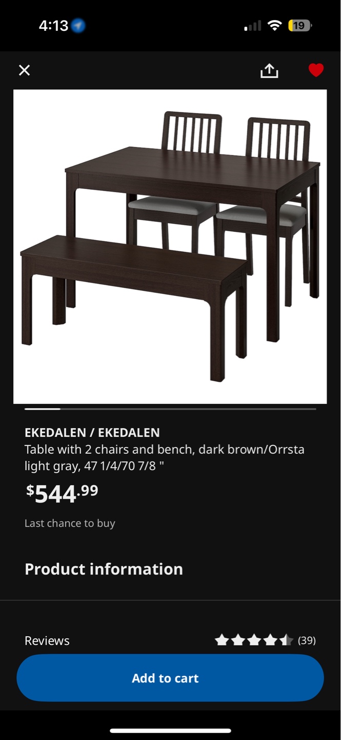 Dining room table (with chairs and bench)