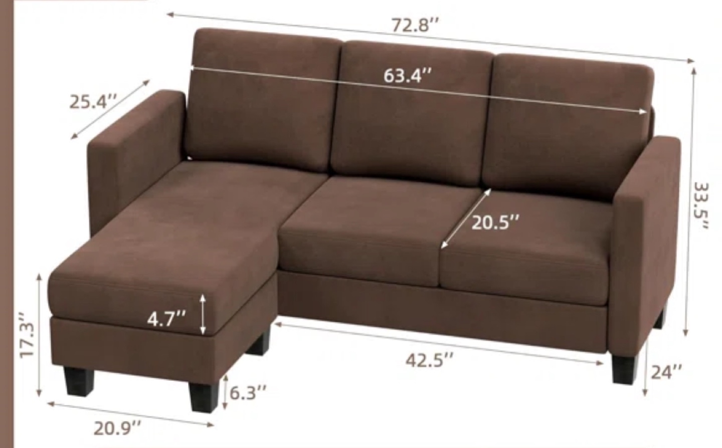 Brown L-Shaped Sectional Sofa with Ottoman