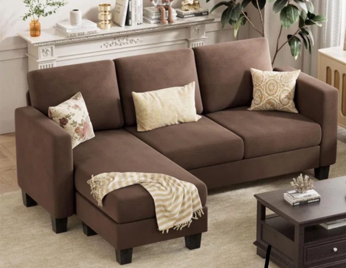 Brown L-Shaped Sectional Sofa with Ottoman - photo 2