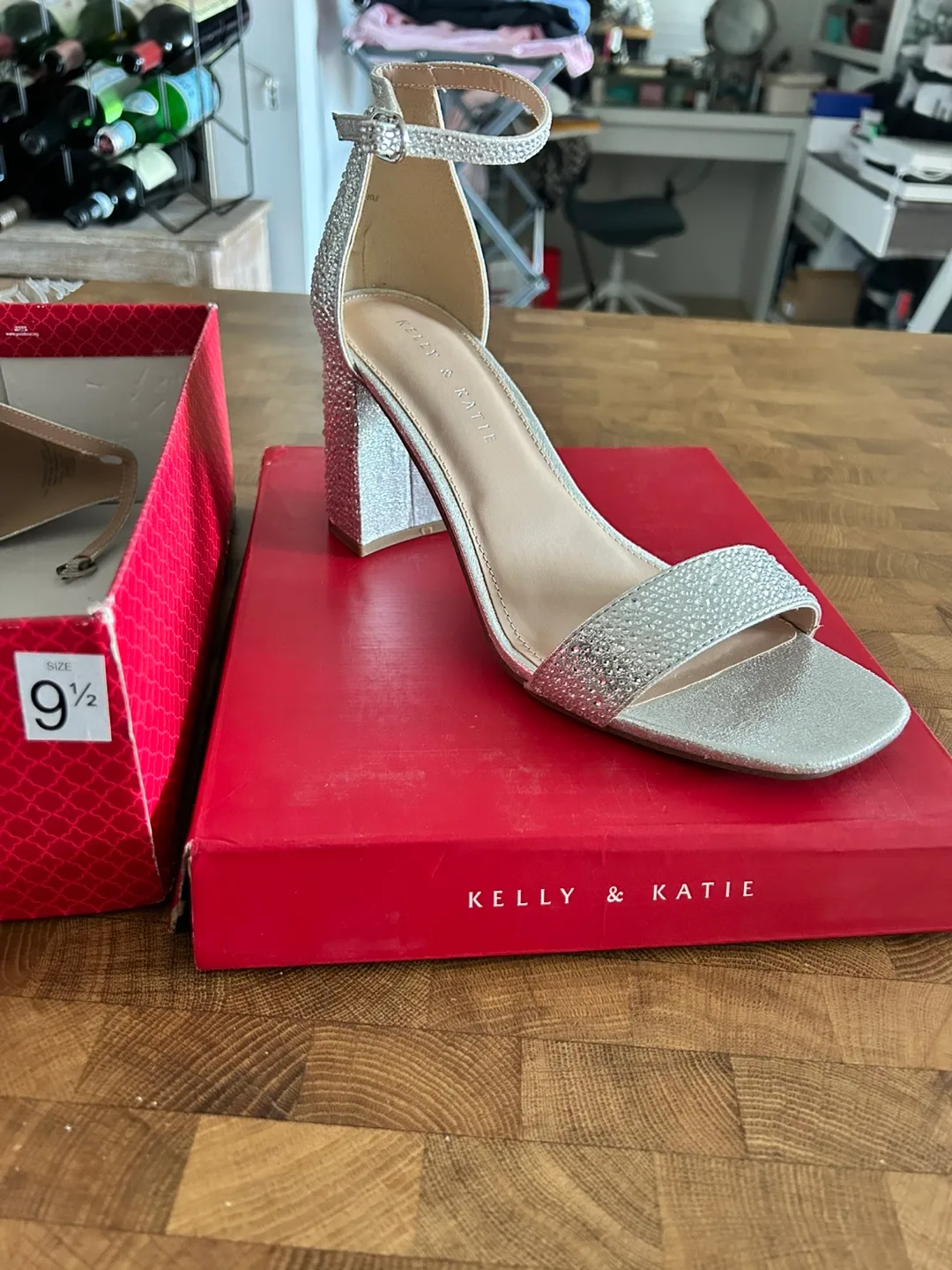 Kelly & Katie Silver Rhinestone Block Heel Sandals - Size 9 1/2 thumbnail
