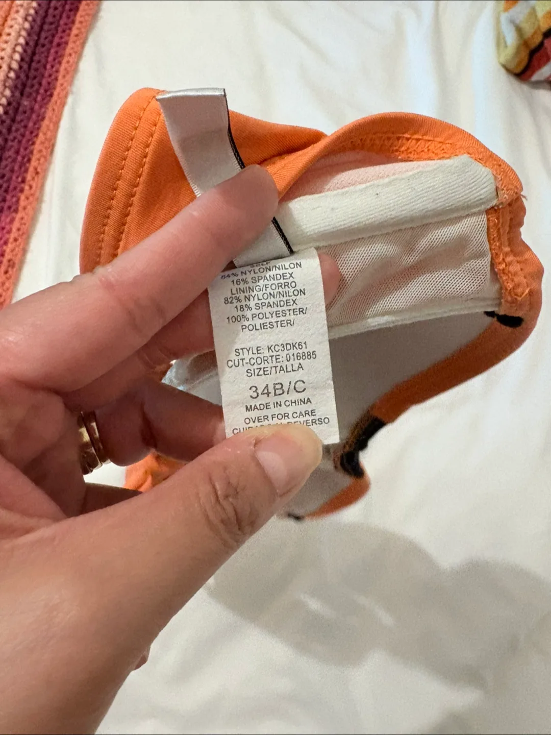 Orange, Pink & Black Banded Bikini Top - Size 34B/C image indicator(3)