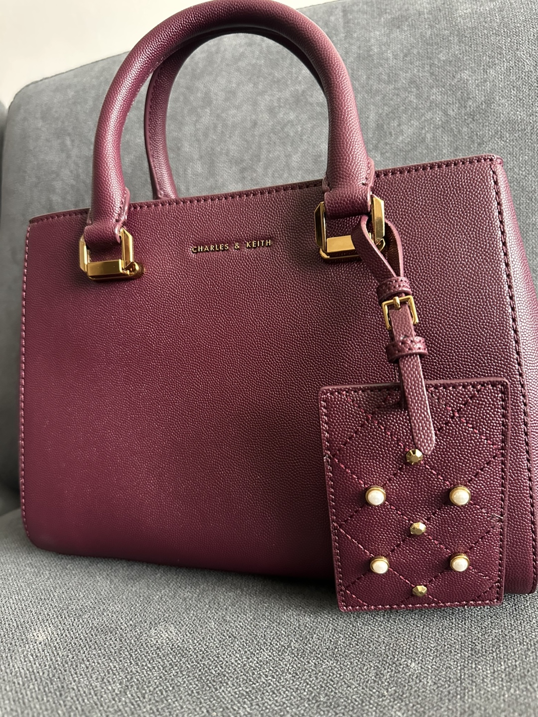 Charles & Keith Burgundy satchel handbag - photo 4