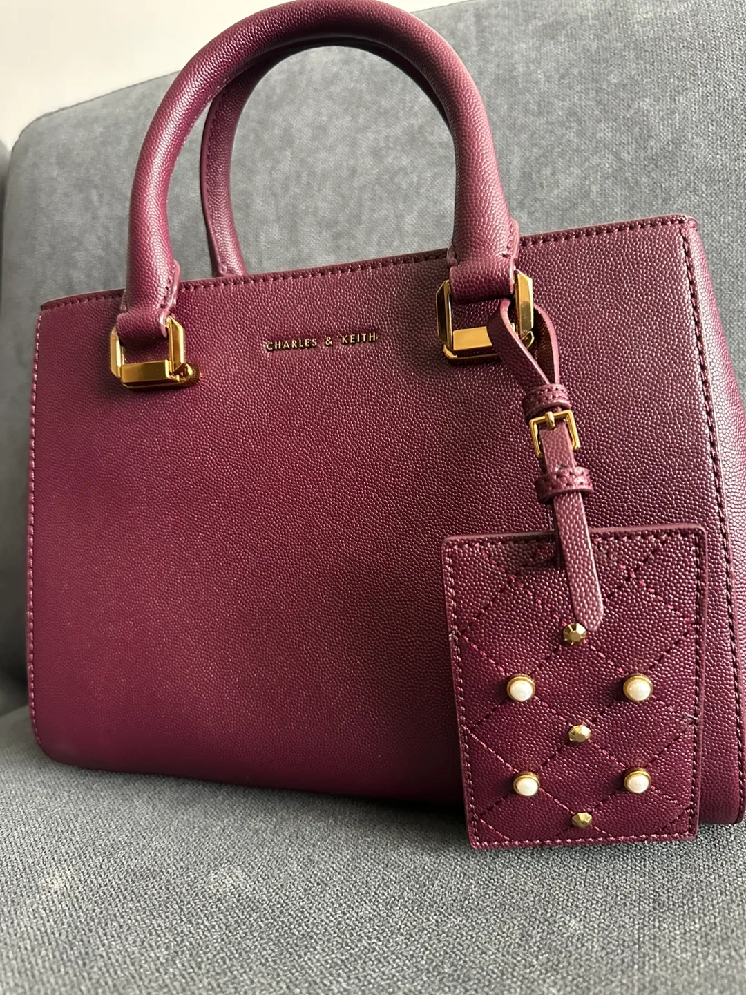 Charles & Keith Burgundy satchel handbag image indicator(4)