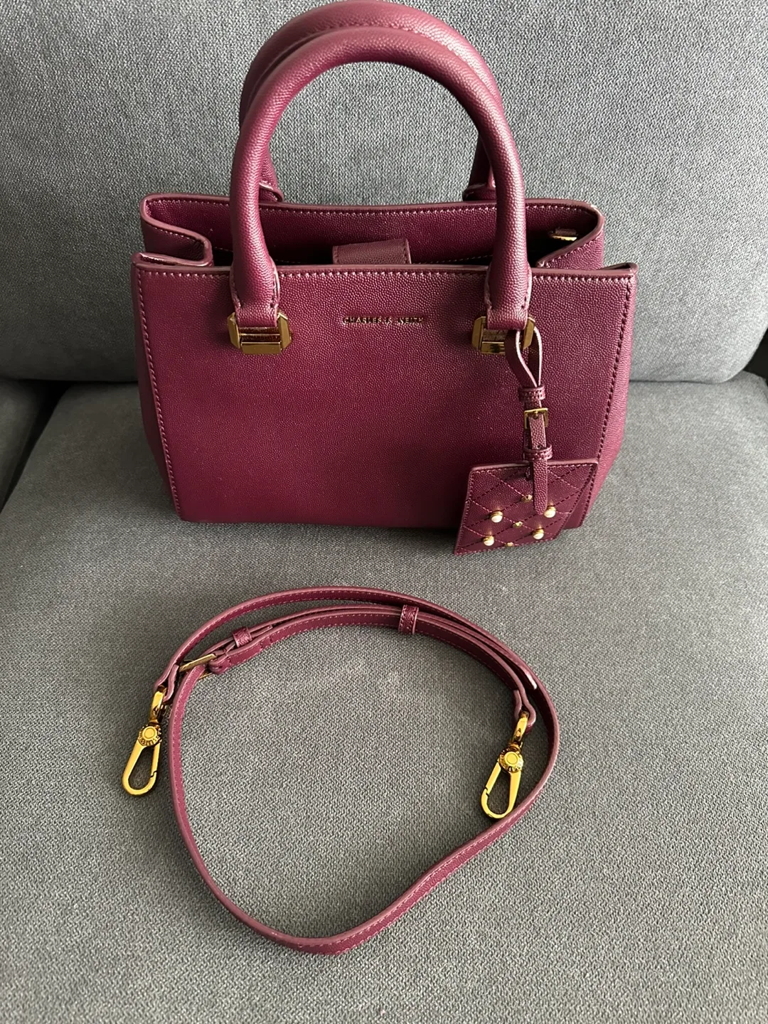 Charles & Keith Burgundy satchel handbag image indicator(3)
