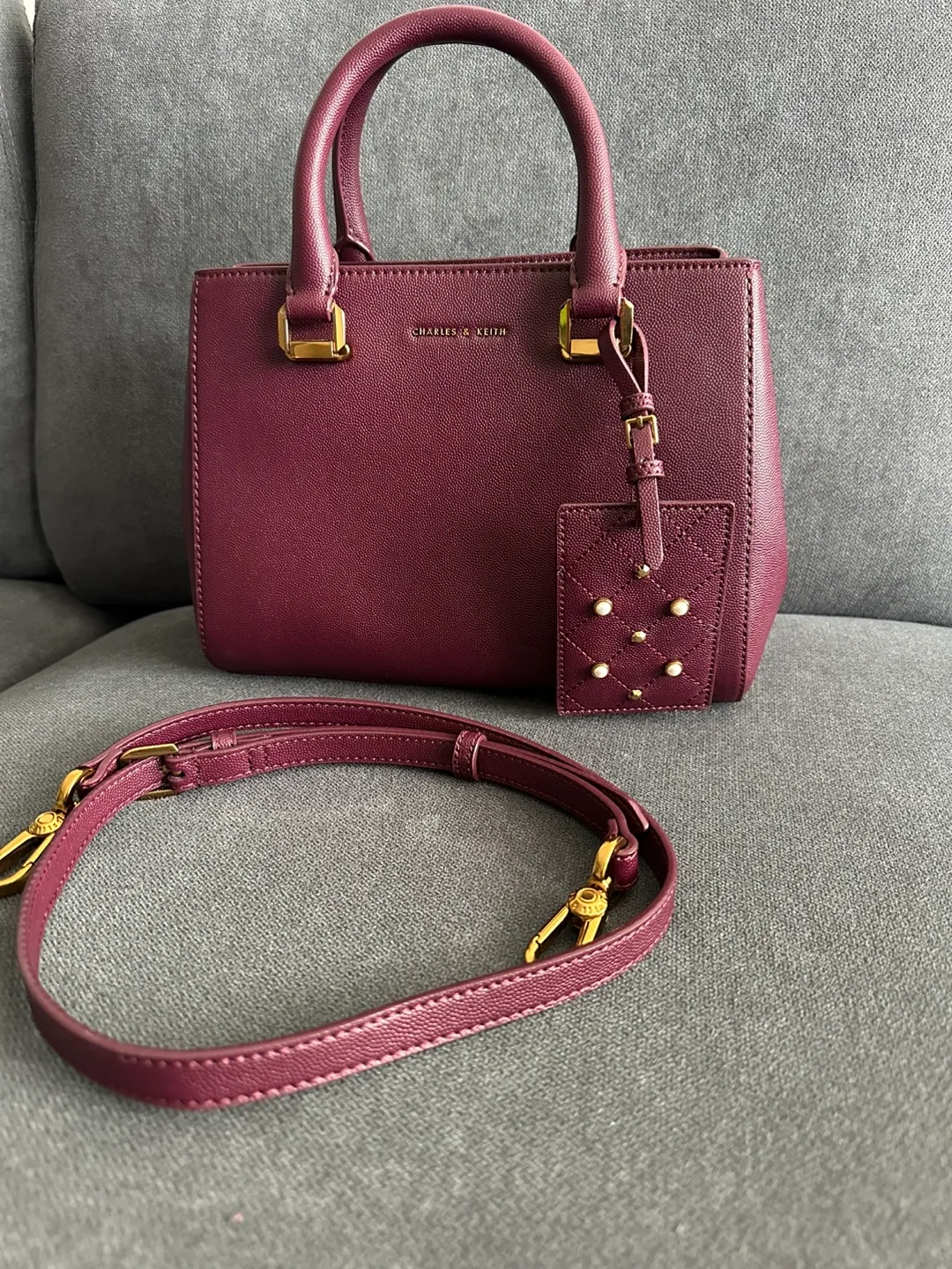 Charles & Keith Burgundy satchel handbag image indicator(2)