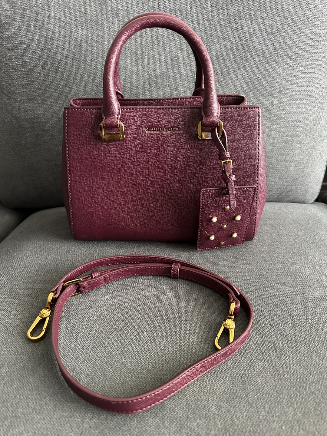 Charles & Keith Burgundy satchel handbag