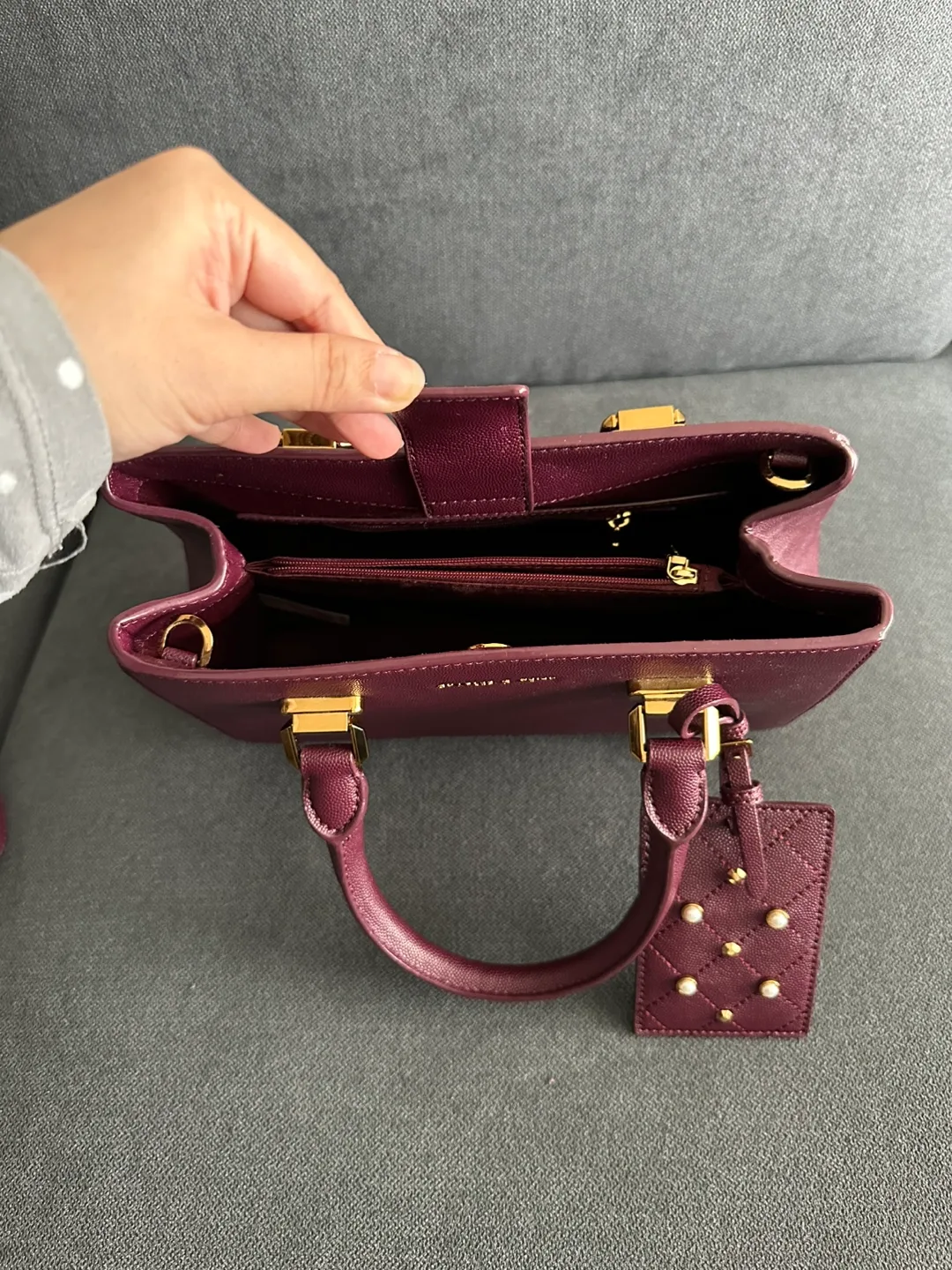 Charles & Keith Burgundy satchel handbag image indicator(7)