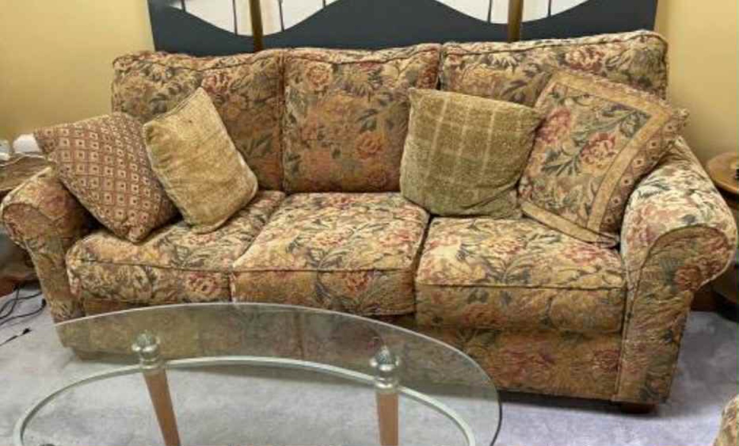Floral patterned armchair and ottoman set
