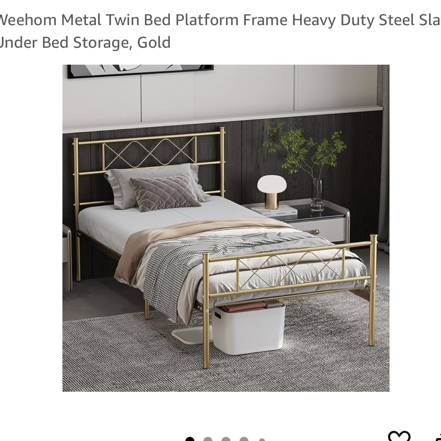 Gold Metal Twin Bed Frame with Under Bed Storage