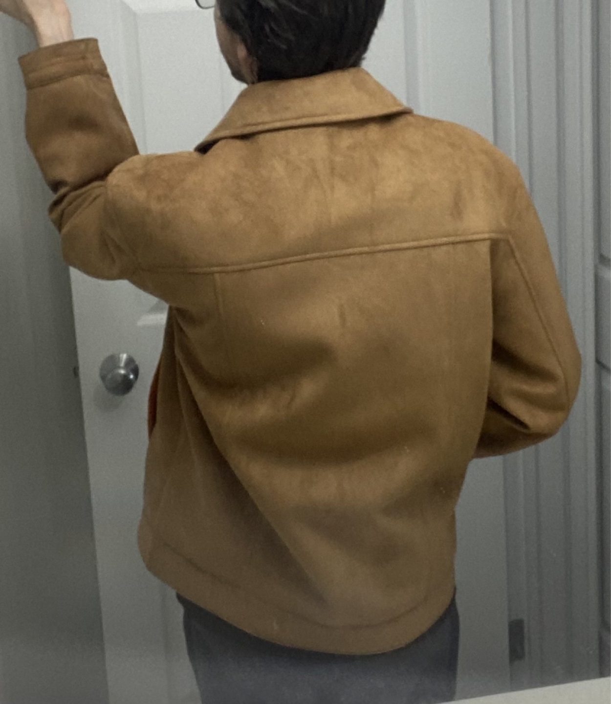 Men's Brown Suede Jacket with Faux Fur Collar - photo 2