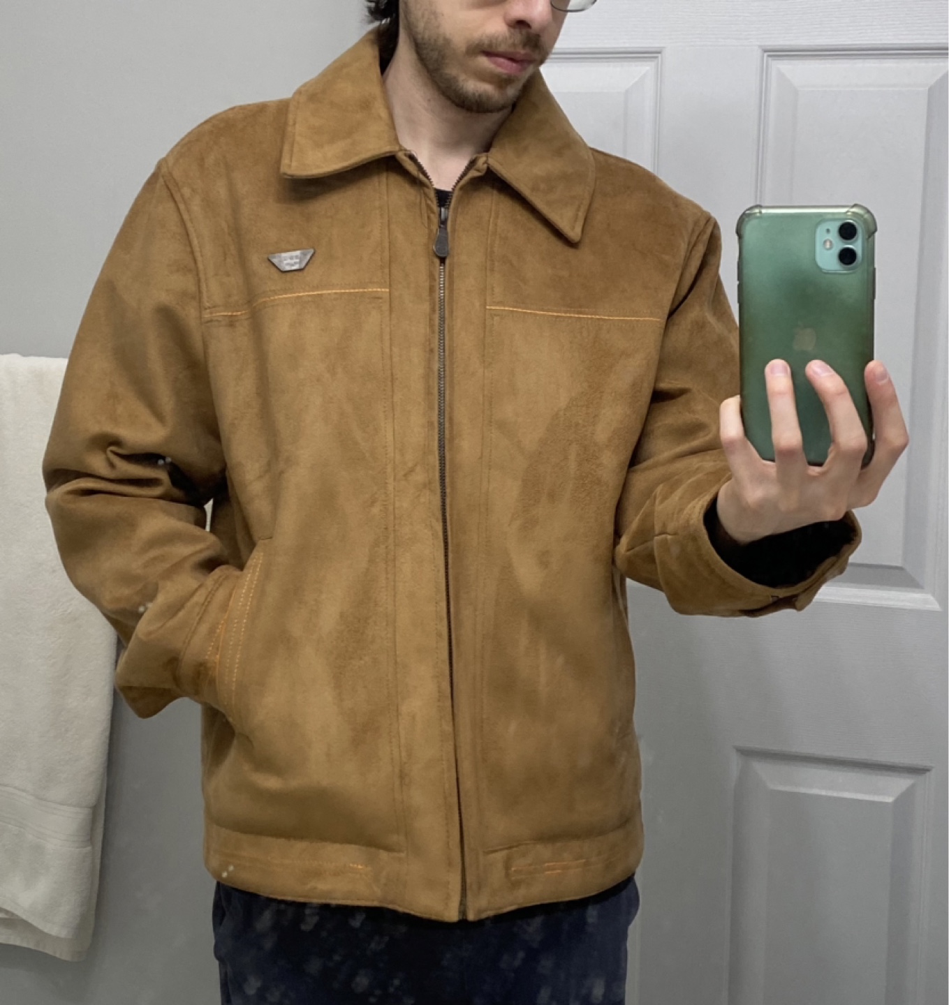 Men's Brown Suede Jacket with Faux Fur Collar