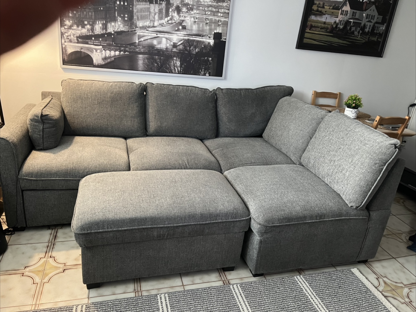 Grey Sectional Sofa with Ottoman