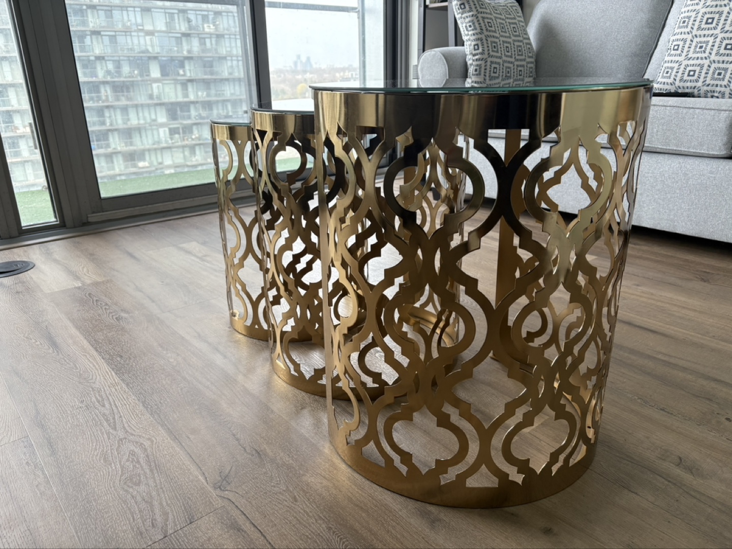 Gold Metal and Glass Nest of Coffee table - photo 2