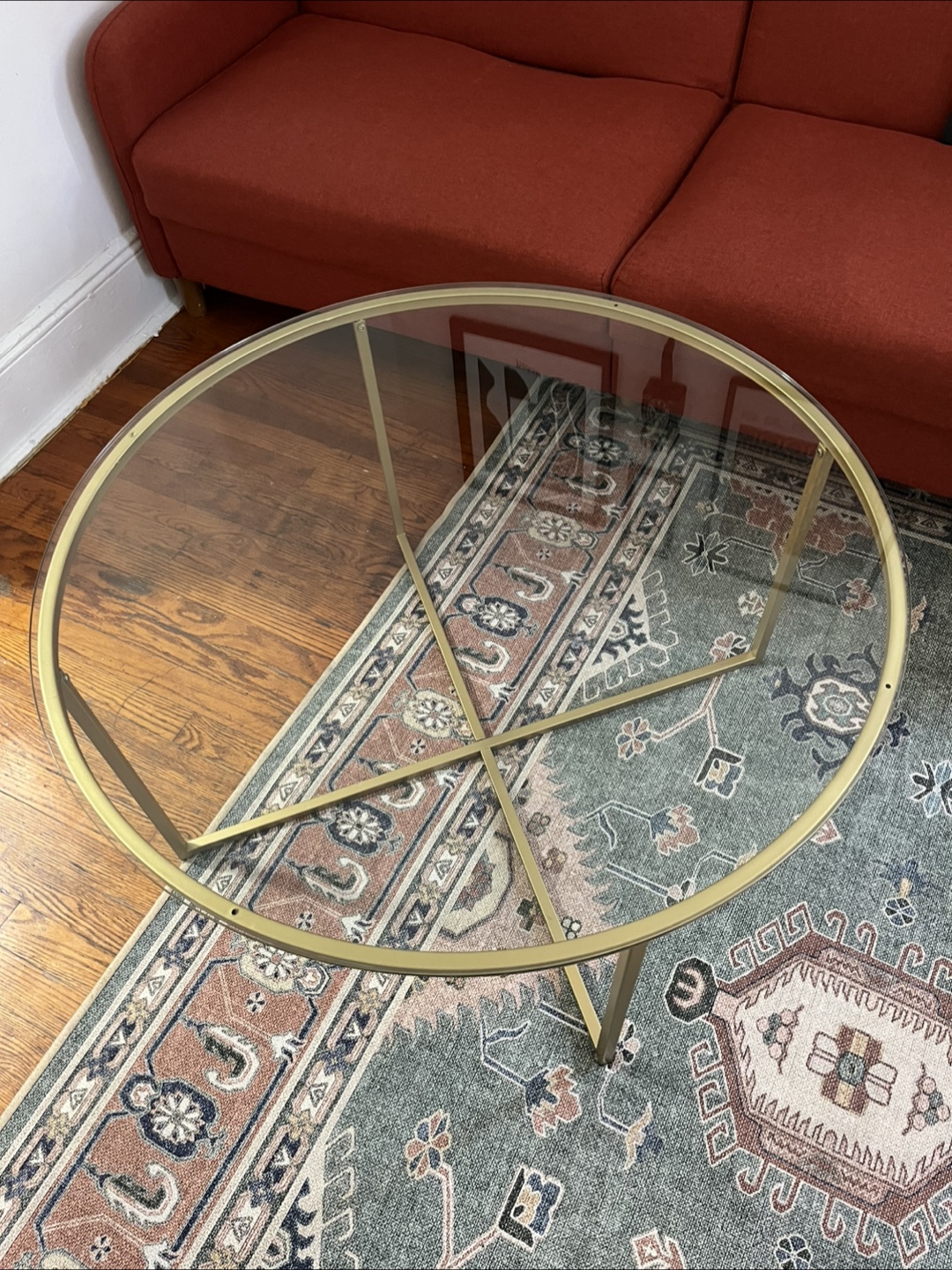 Gold Metal and Glass Round Coffee Table - photo 2