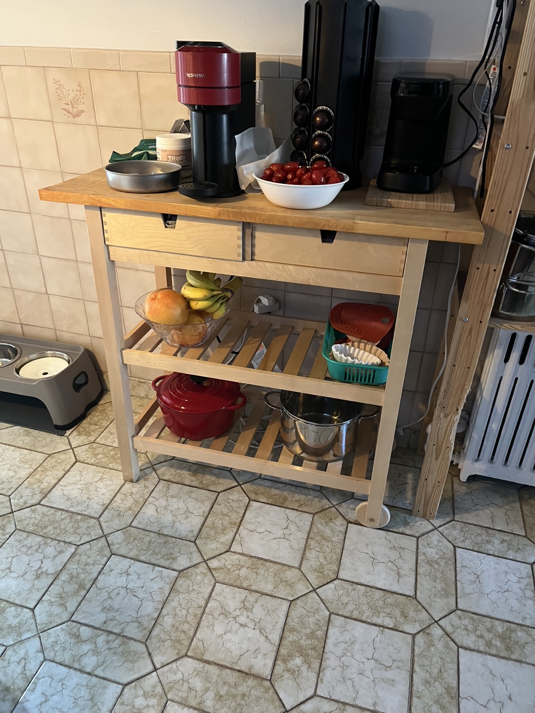 Wooden Kitchen Cart with Two Drawers and Shelves