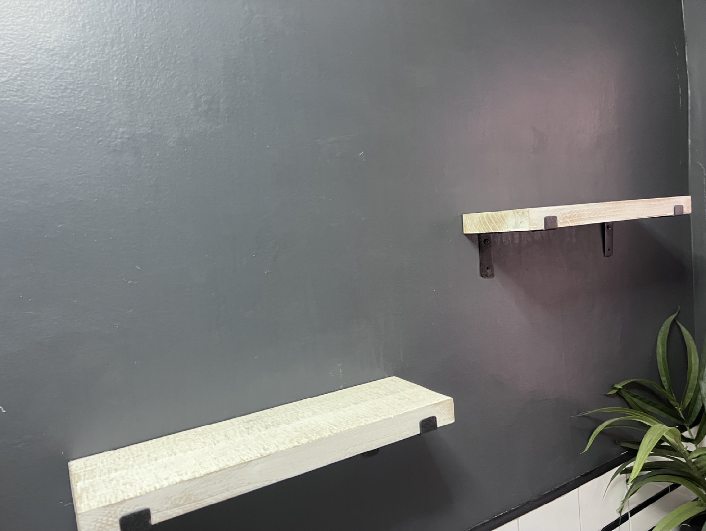 Pair of Wood Floating Shelves with Black Metal Brackets - photo 3