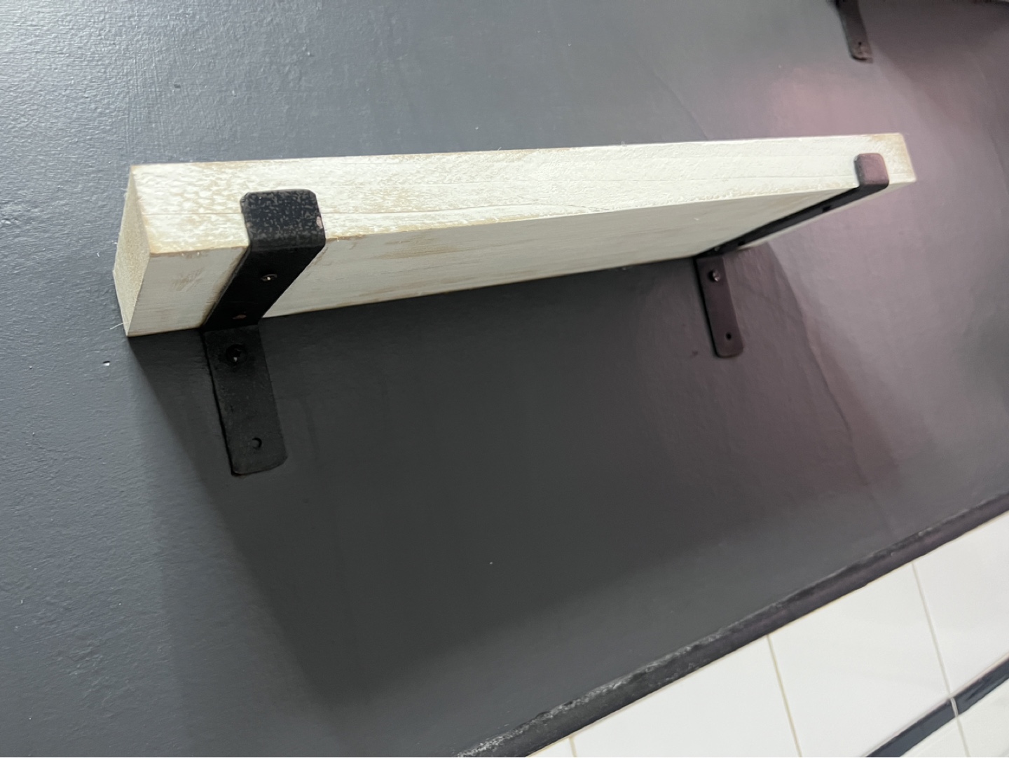 Pair of Wood Floating Shelves with Black Metal Brackets - photo 4