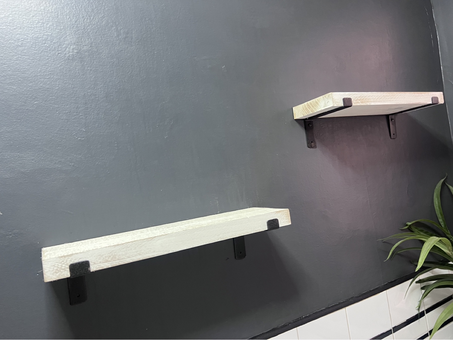 Pair of Wood Floating Shelves with Black Metal Brackets - photo 2