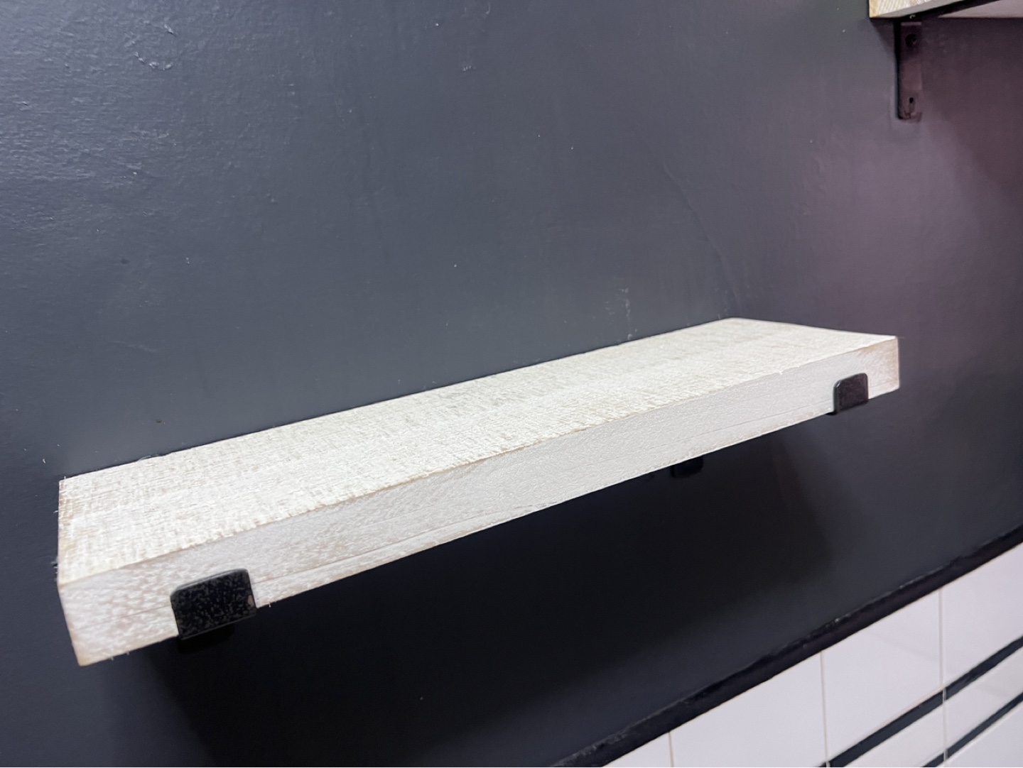 Pair of Wood Floating Shelves with Black Metal Brackets