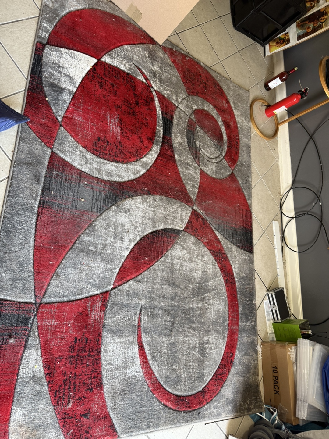 Moving sale Red and Gray Abstract Area Rug