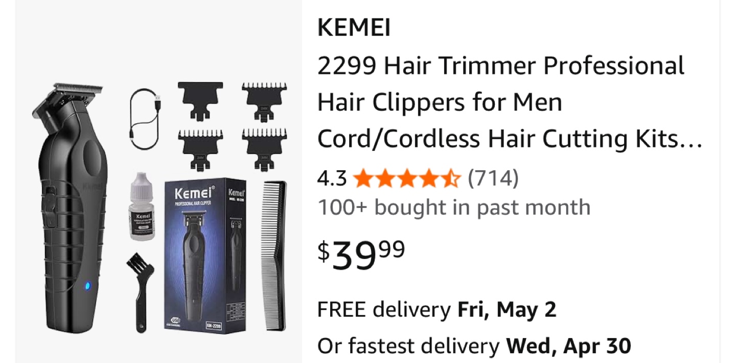 Kemei KM-2299 Professional Hair Clipper - New in Box - photo 2