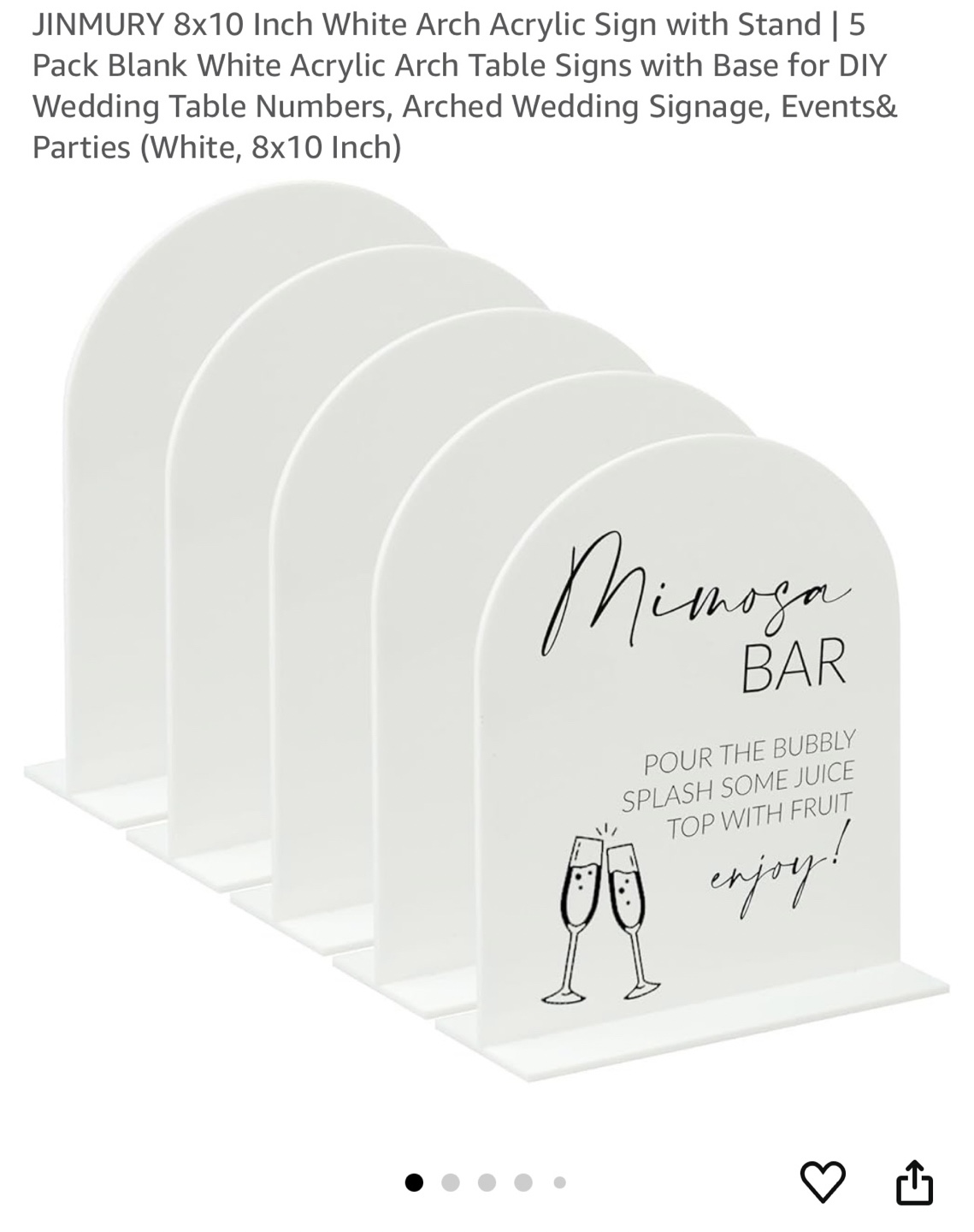 5 Pack White Acrylic Arch Table Signs with Stand