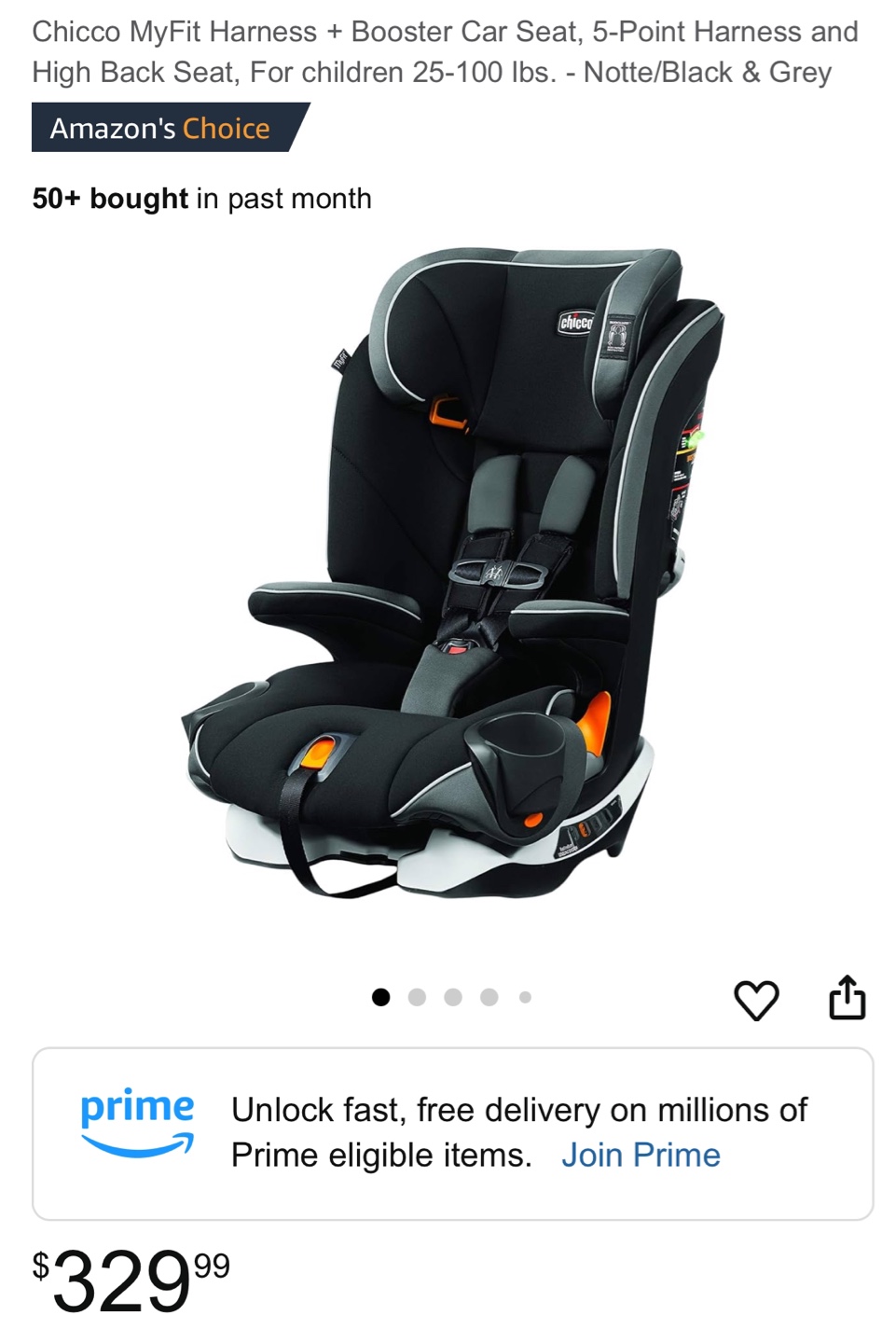 Chicco MyFit Harness + Booster Car Seat - Black & Grey - photo 2