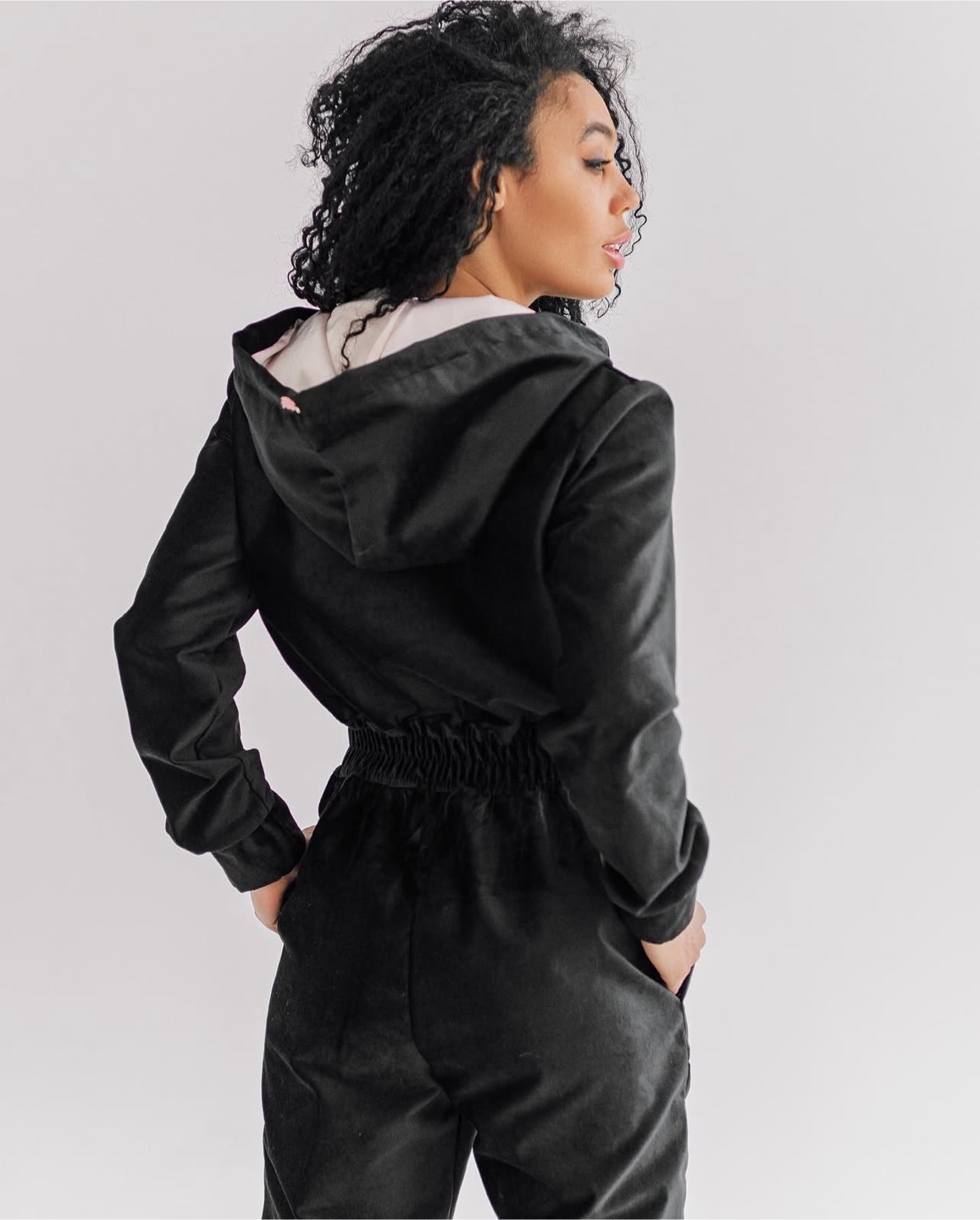 Black Velvet Hooded Jumpsuit - photo 2