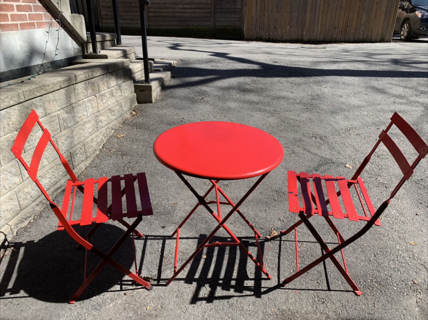 Red Metal Bistro Set - Table and Two Chairs
