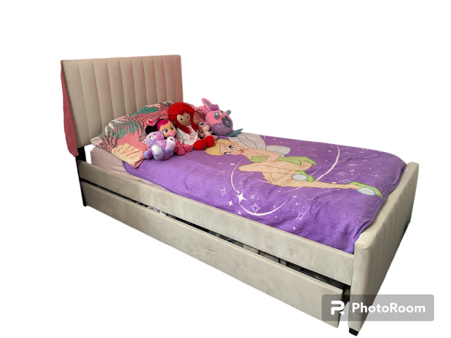 Twin-size Upholstered Platform Bed with Trundle