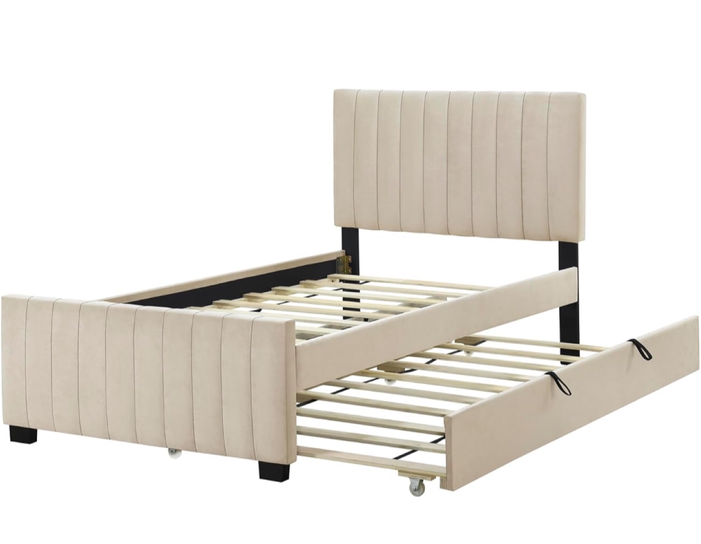 Twin-size Upholstered Platform Bed with Trundle - photo 2