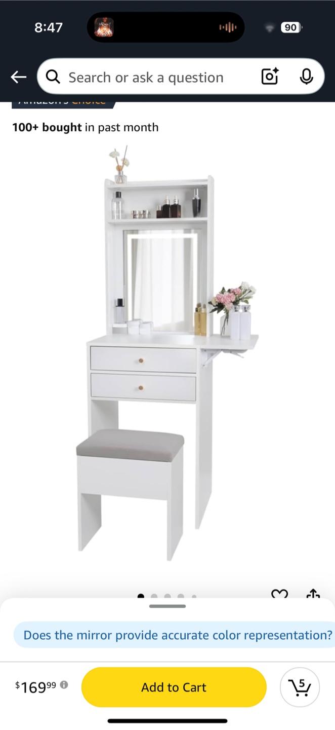 White Fold-Up Vanity Set with Mirror and Stool - photo 3