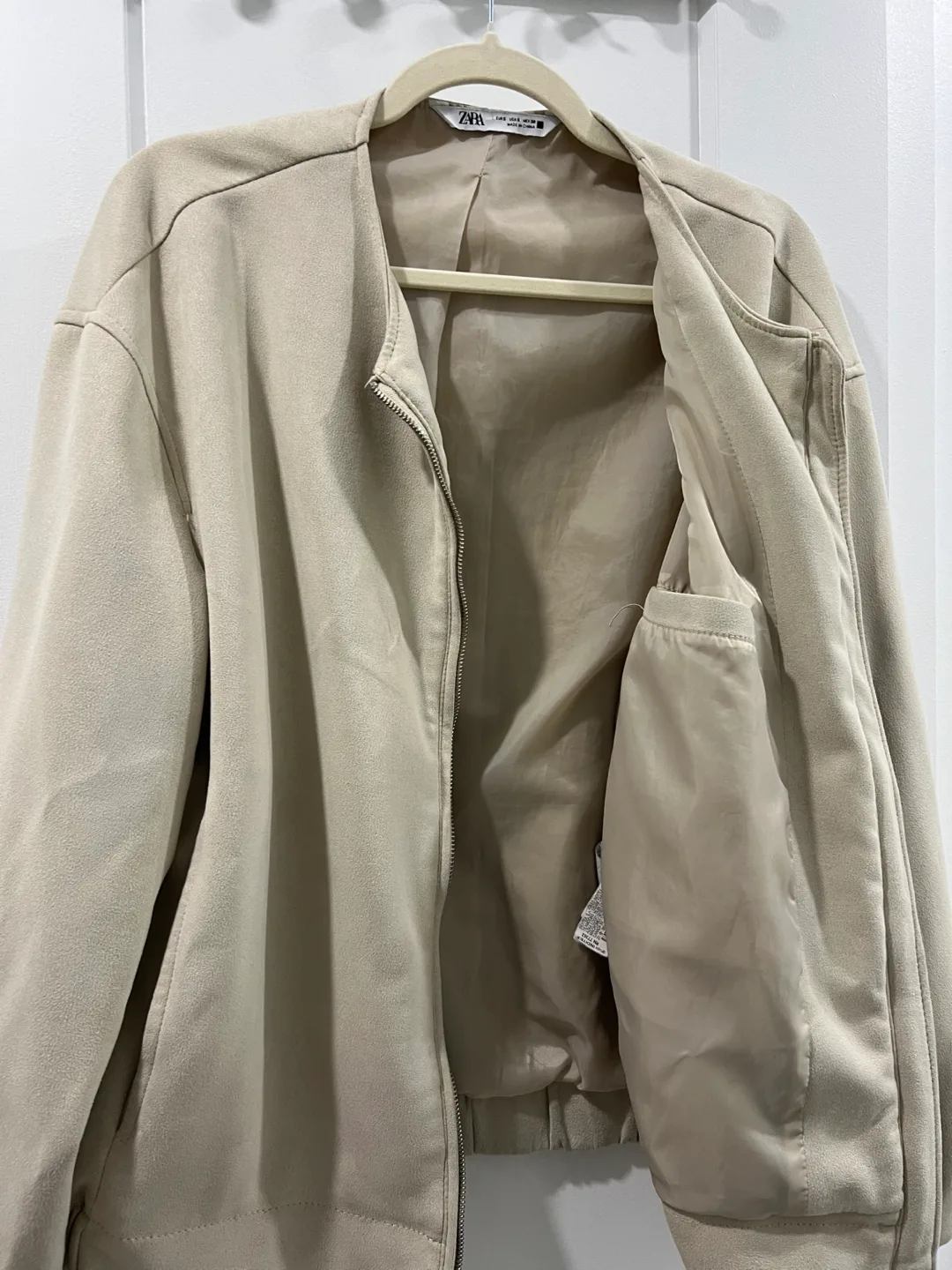 Zara Faux Suede Beige Bomber Jacket image indicator(2)