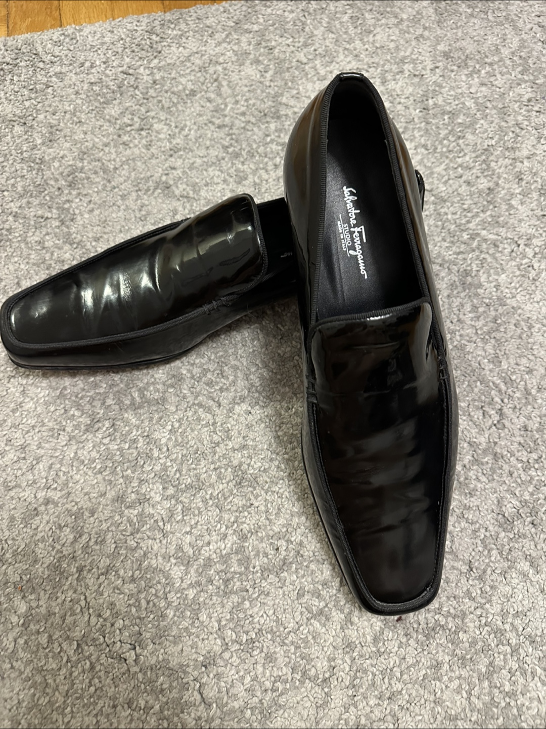 Salvatore Ferragamo Black Patent Leather Loafers
