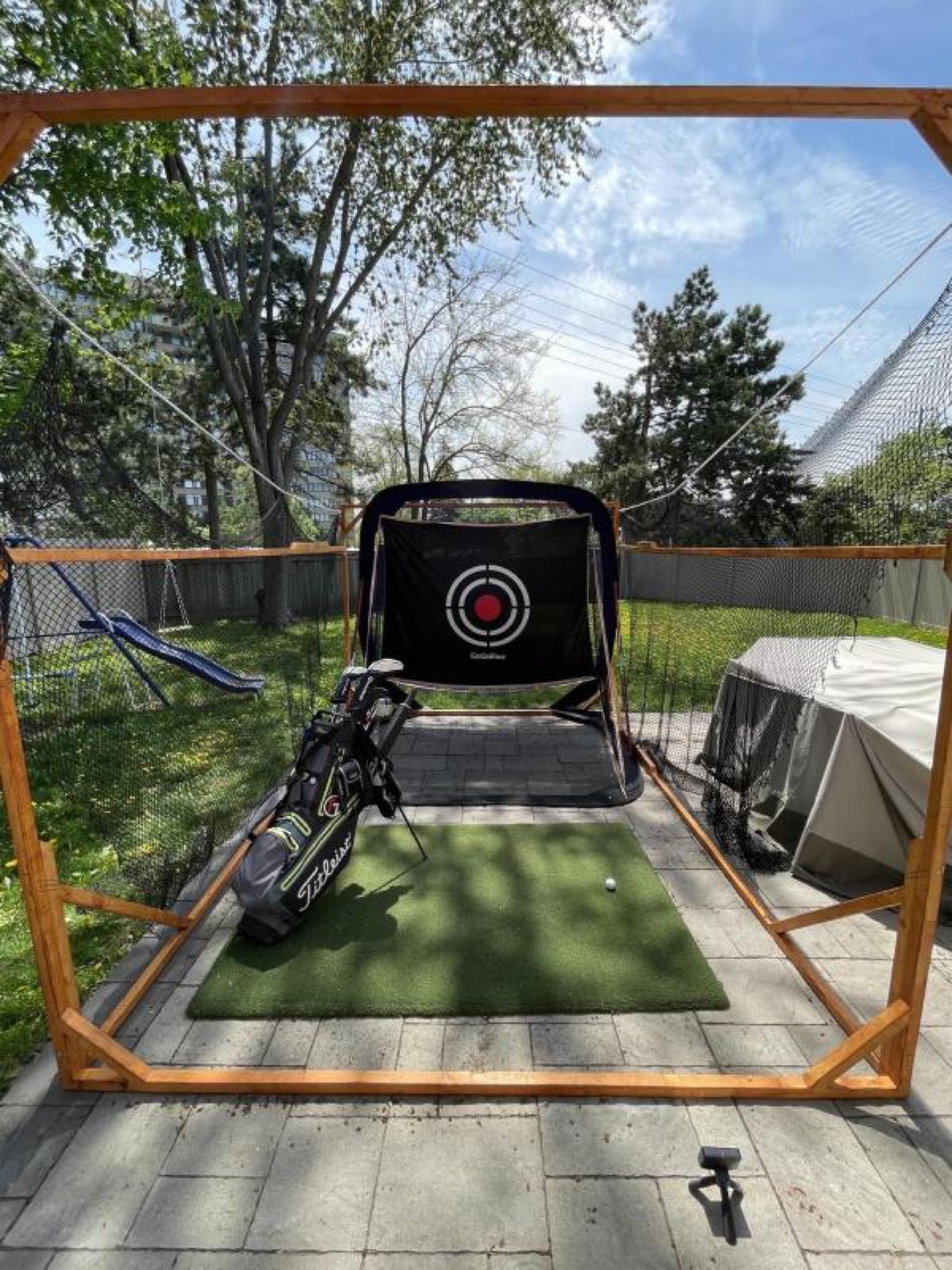 Custom golf bay hitting net enclosure