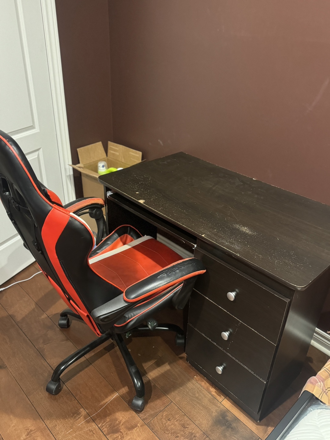 Dark Brown Wooden Desk with Three Drawers - photo 4
