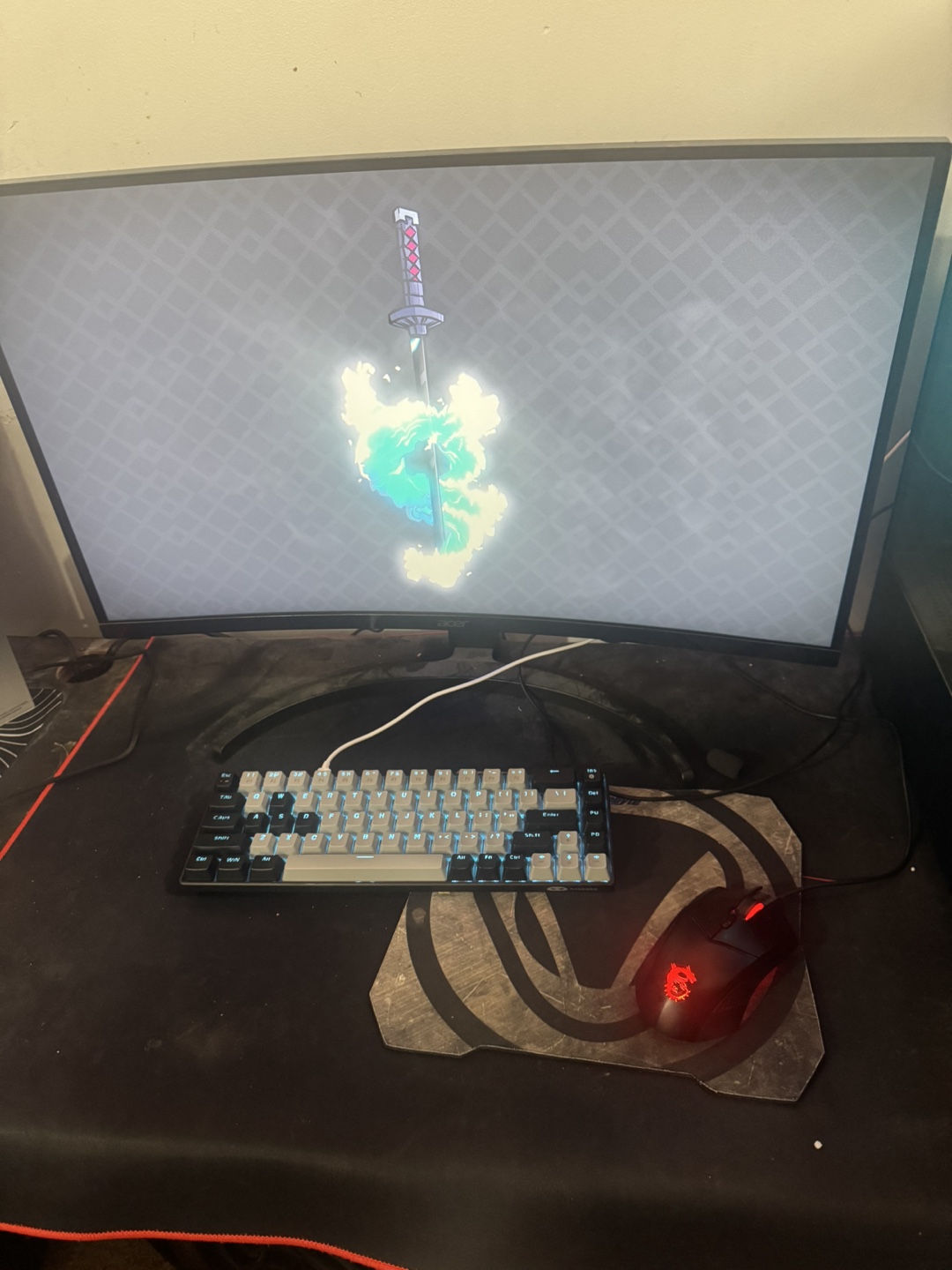 Gaming PC Setup: Acer Monitor, Keyboard, Mouse