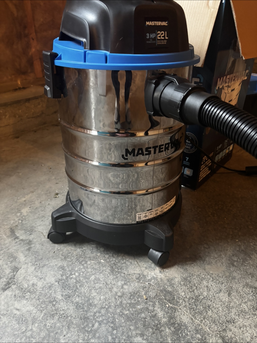 MasterVac 22L 3 HP Stainless Steel Wet/Dry Vacuum