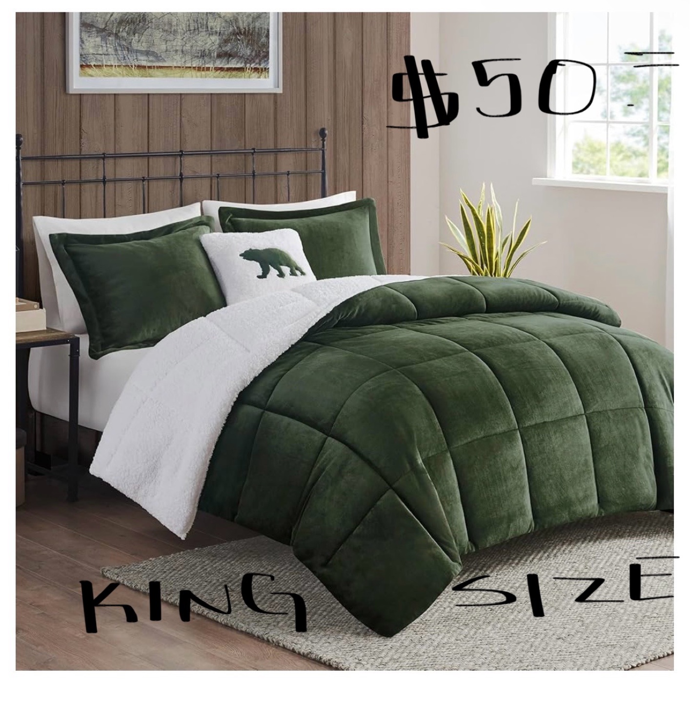 Woolrich King Size Sherpa Comforter Set - Olive Green