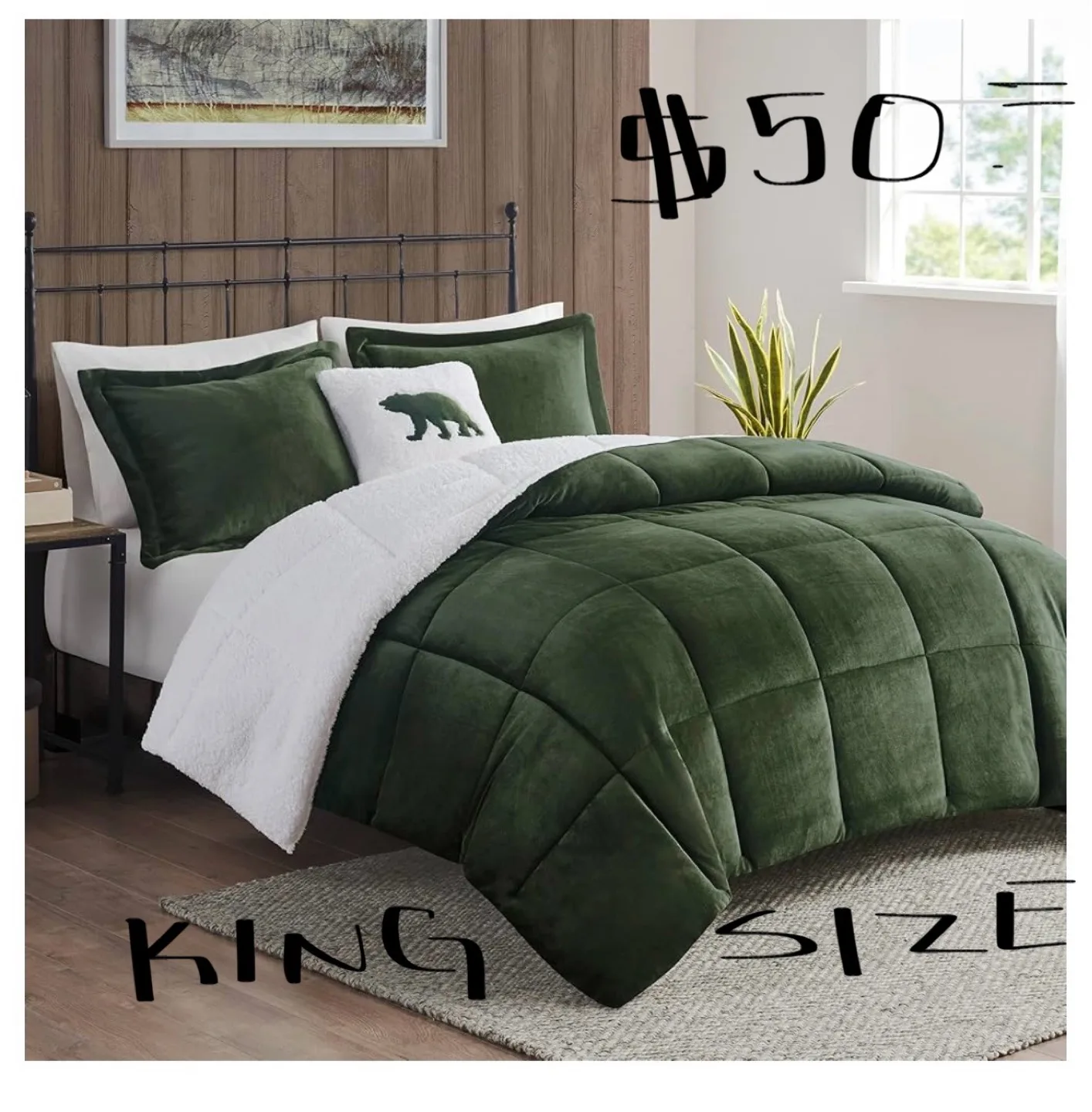 Woolrich King Size Sherpa Comforter Set - Olive Green thumbnail
