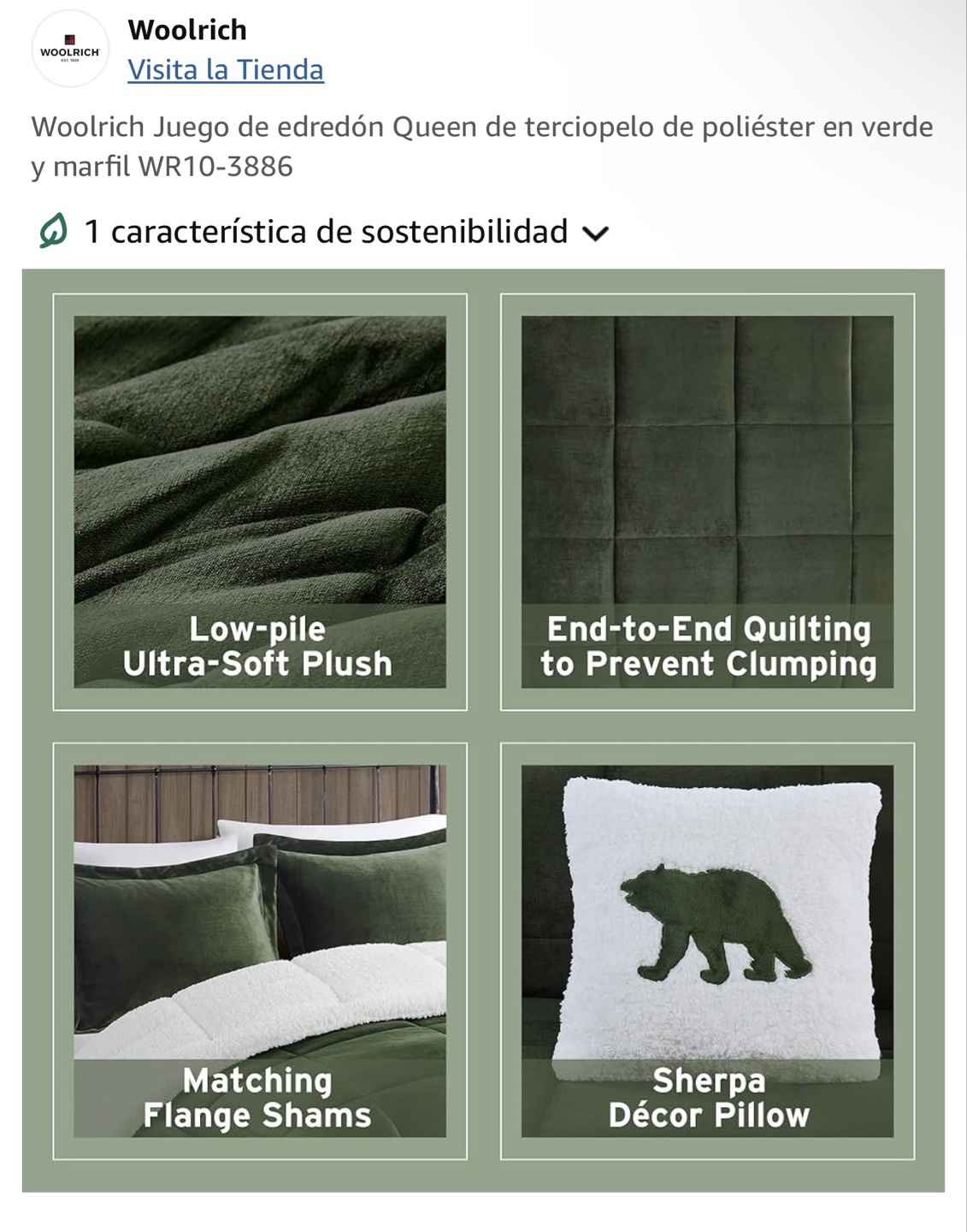 Woolrich King Size Sherpa Comforter Set - Olive Green - photo 2