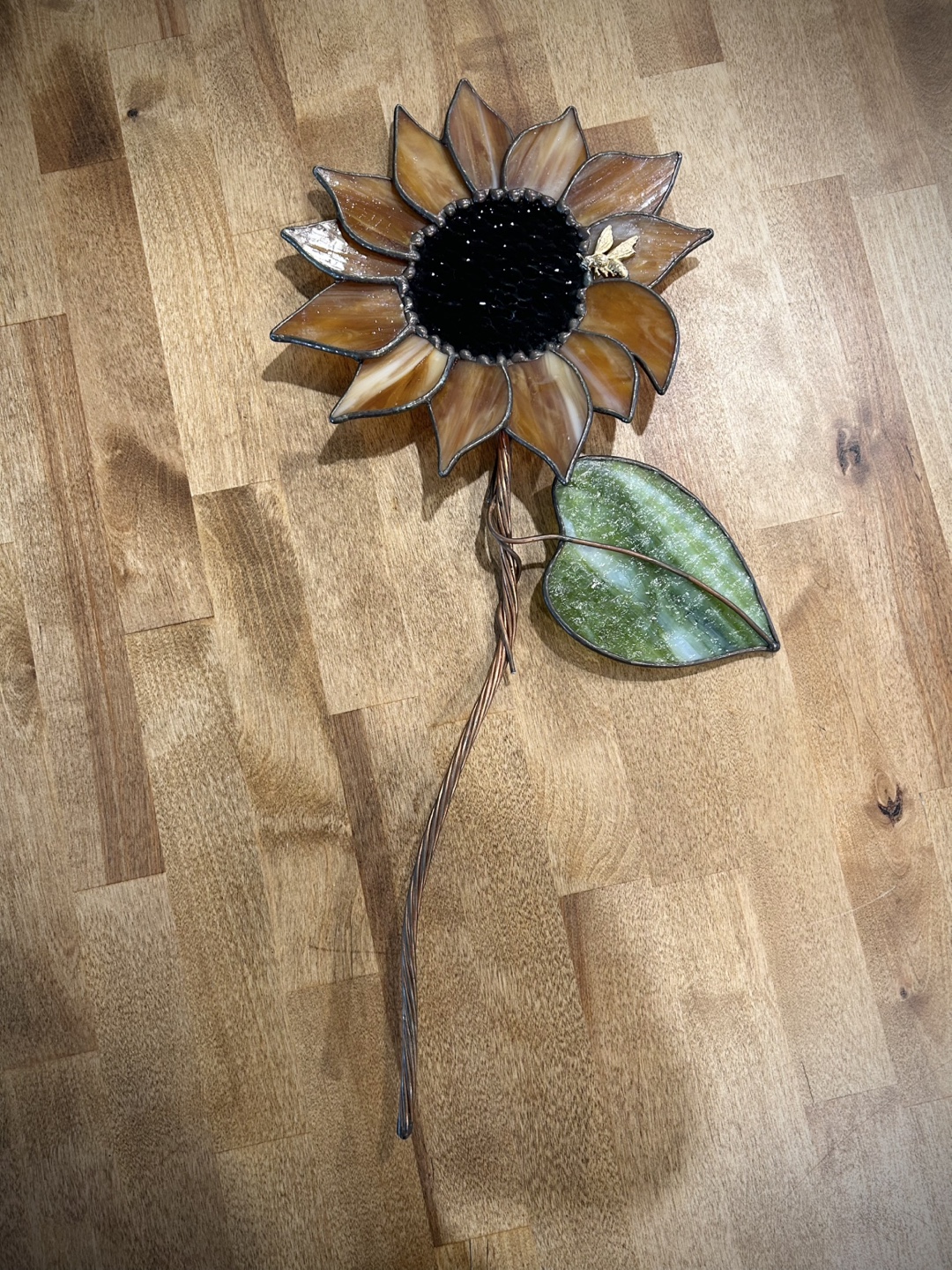 Stained Glass Sunflower with Bee Accent